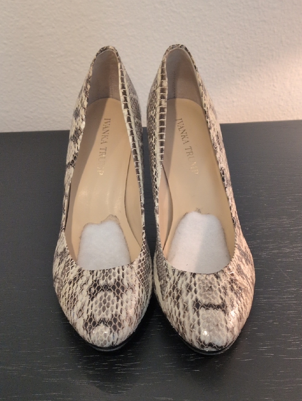 Ivanka Trump Neutral Snake-Print Pointed Toe Pumps